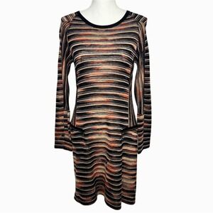 Aldomartins Long Sleeve Wool Blend Sweater Dress Women Size 8 Lightweight Stripe